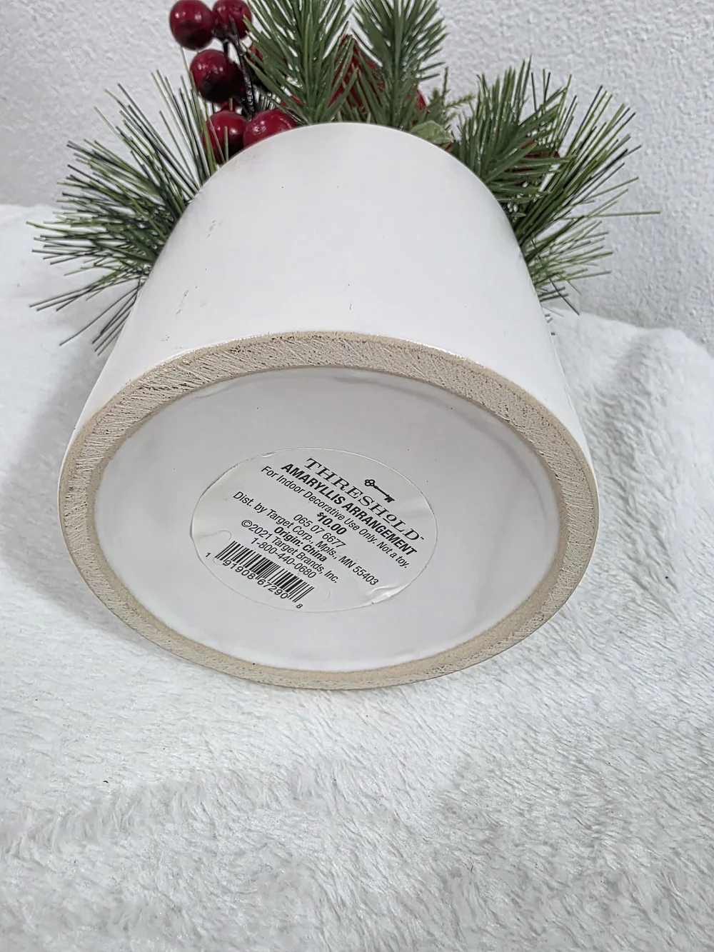 Threshold Red Poppy and Pine Faux Floral Vase Arrangement Christmas Holiday 8
